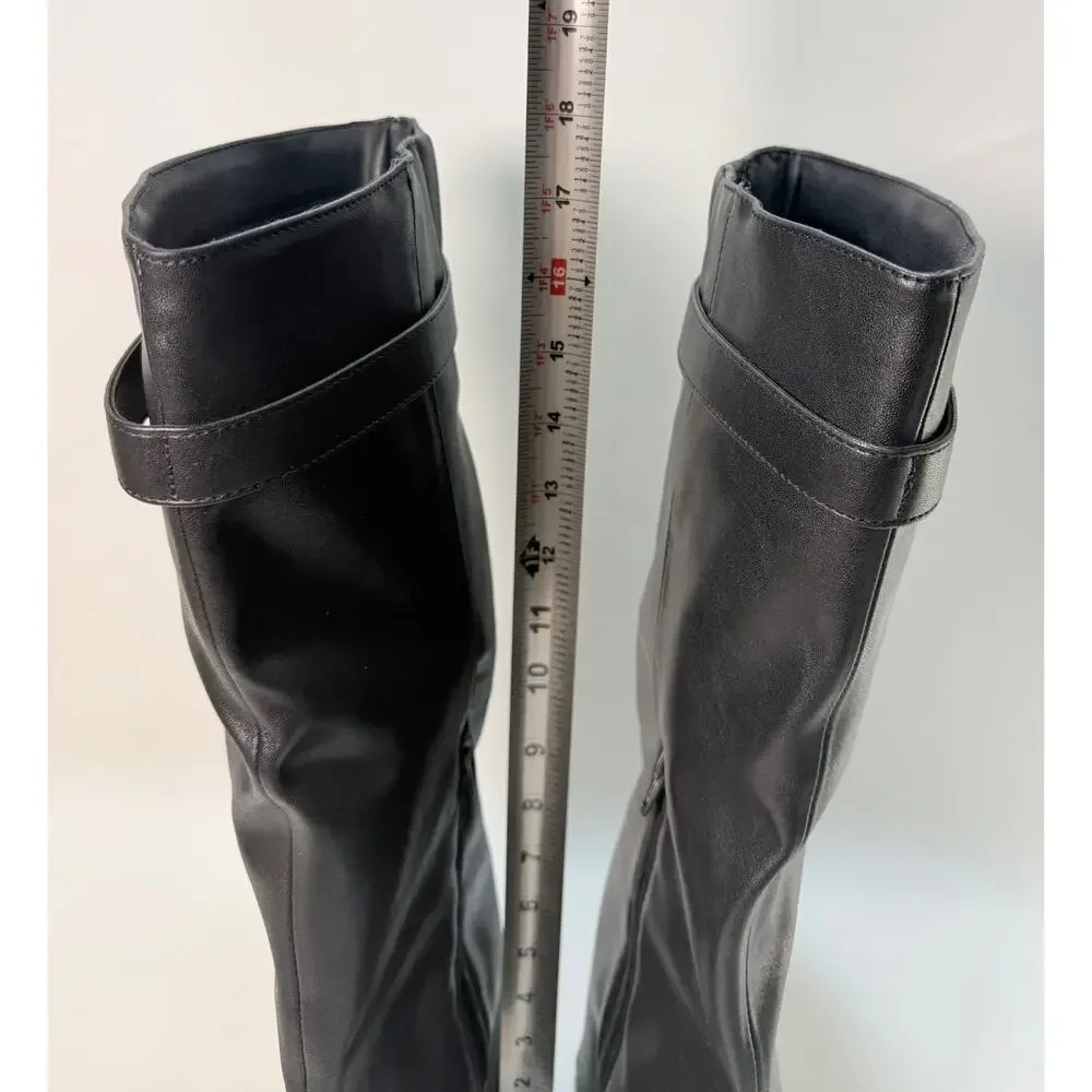 Target Wild Fable Black Fold Over Mid Calf Boots Size 6.5 Lock Strap Block Heel